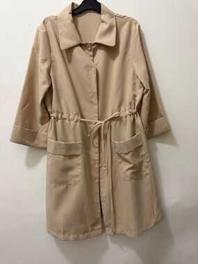 Women's Light Beige Drawstring Trench Coat - Sleek Neutral Layer